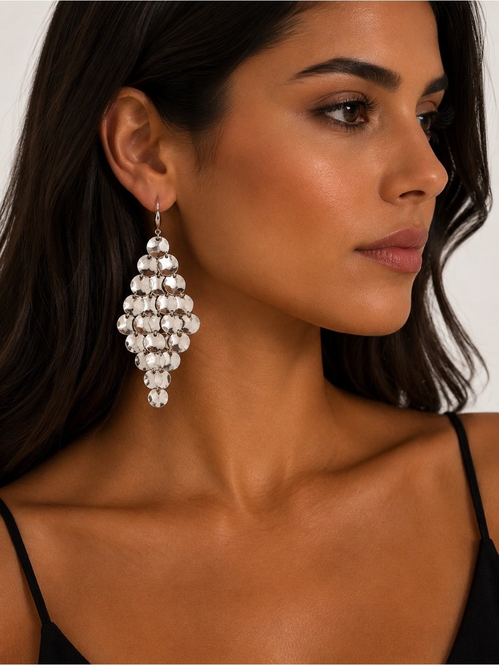 Zara Silver Disc Cascade Drop Earrings - Picture 3 of 4